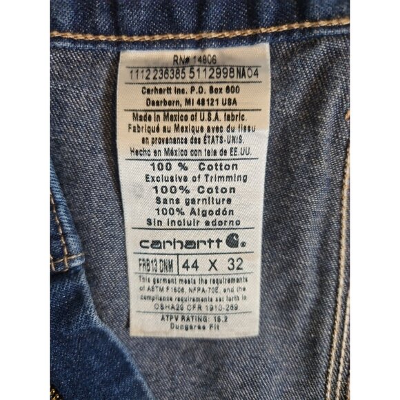 Carhartt Mens Flame Resistant FR Denim Dungaree Jeans Sz 44x32 (42x32) FRB13 DNM - Picture 14 of 16